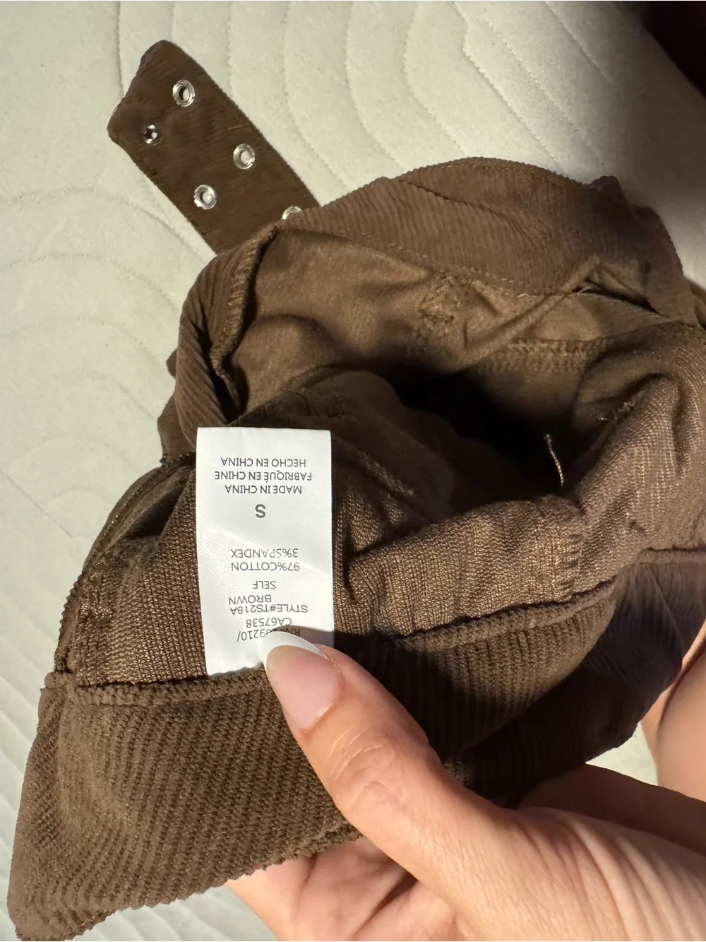 Windsor Brown Corduroy Mini Skirt with Grommet Belt